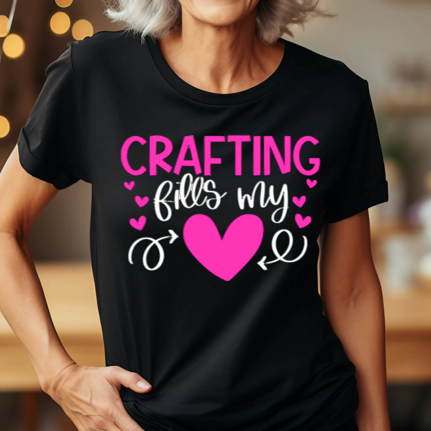 Crafting Fills My Heart T-Shirt - Pink Hearts DIY Crafter Shirt