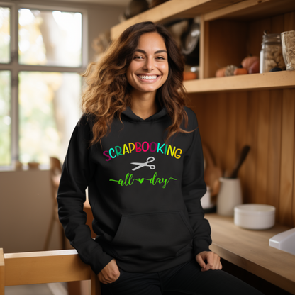 Scrapbooking All Day Hoodie - Rainbow Text For Crafters