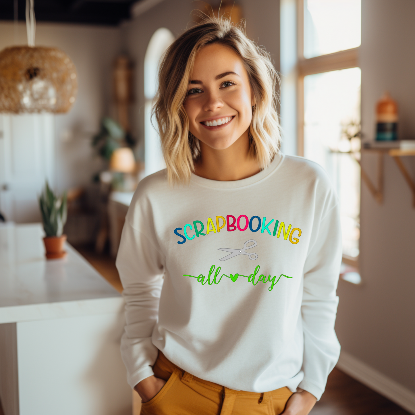 Scrapbooking All Day Sweatshirt - Rainbow Text For Crafters