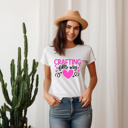 Crafting Fills My Heart T-Shirt - Pink Hearts DIY Crafter Shirt