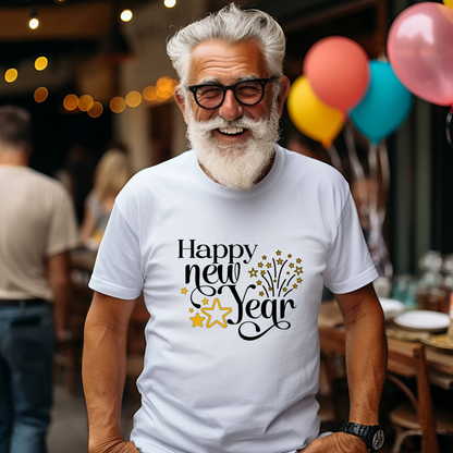 Happy New Year Glitter Stars Party T-Shirt - Festive NYE Unisex Tee