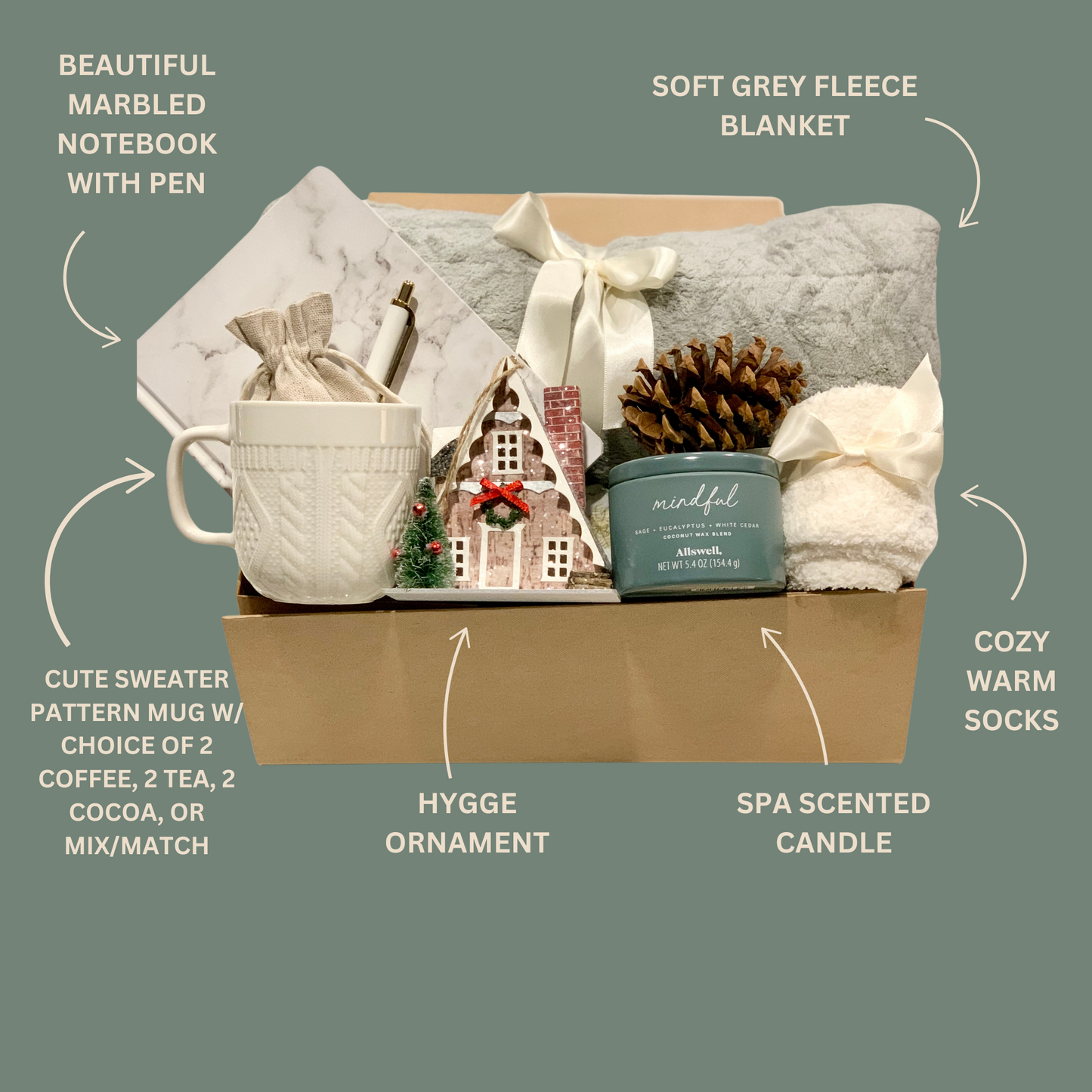 Cozy Comfort Deluxe Gift Box | Personalized Self-Care Package for Her with Blanket, Mug & More | Hygge Christmas & Care Package Gift Idea