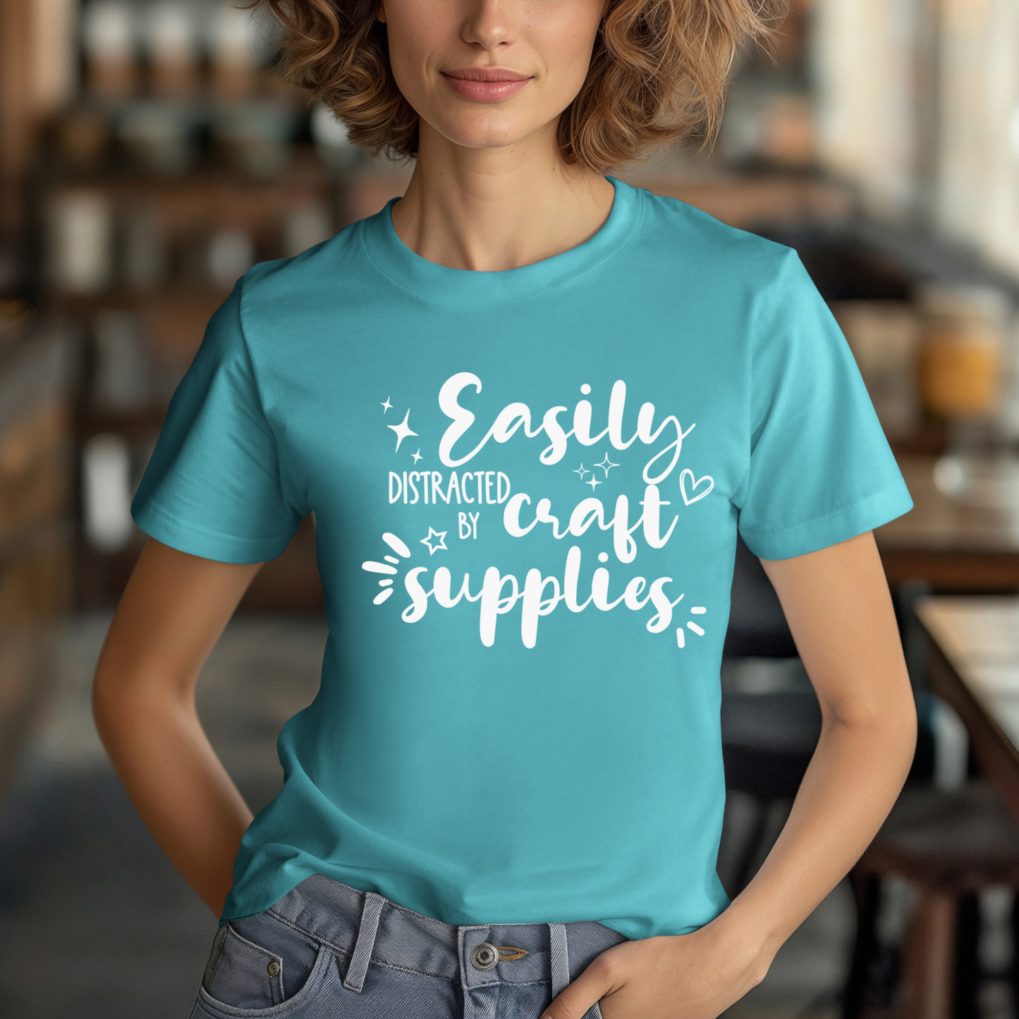 Easily Distracted by Craft Supplies T-Shirt: Fun & Cute Crafter Tee for Women, Men, and Craft Enthusiasts