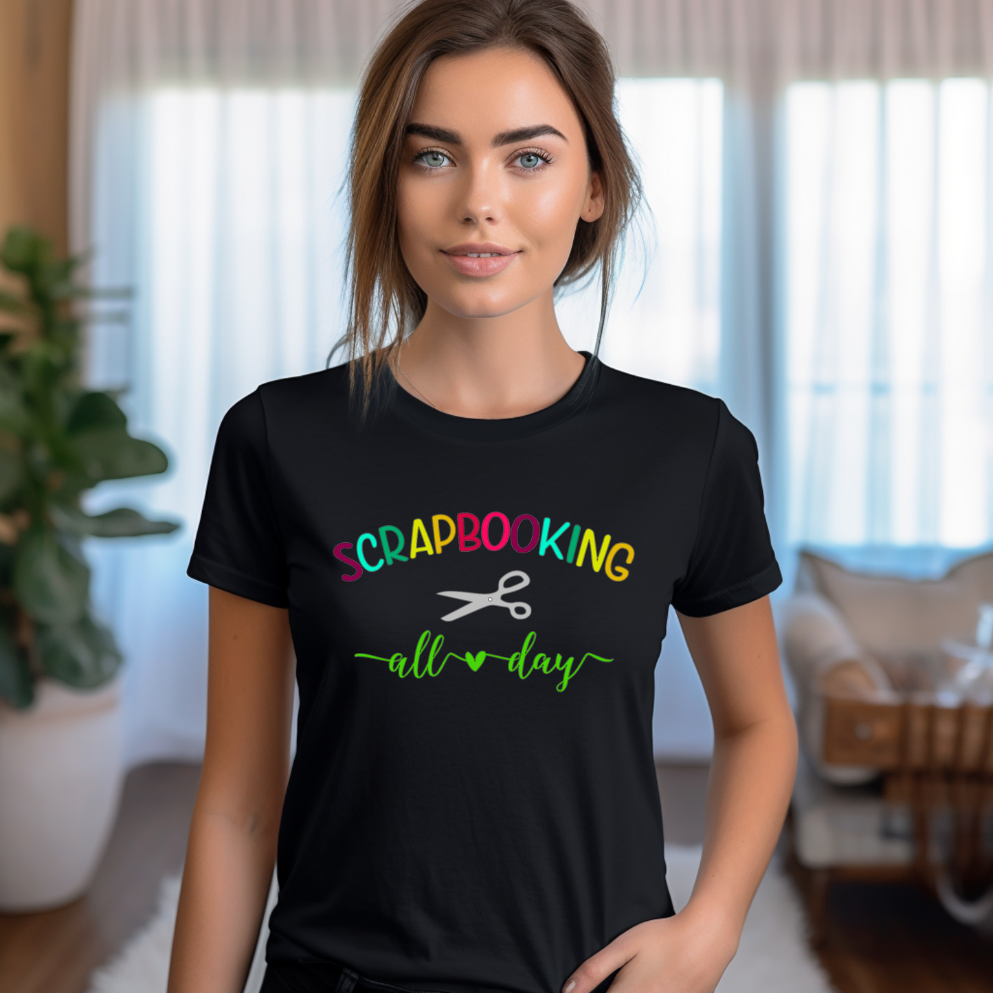 Scrapbooking All Day T-Shirt with Rainbow Text for Crafters