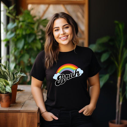 Retro Rainbow Bruh Meme Shirt: 70s-Inspired Vintage Slang Tee – Unisex Gift