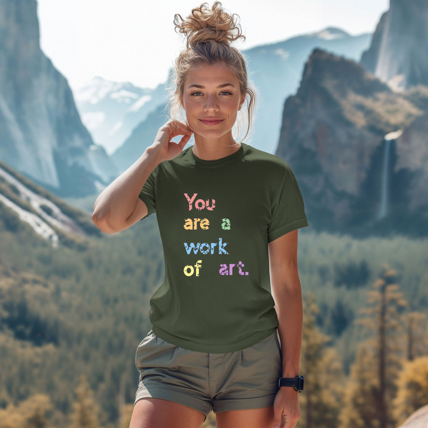 You Are A Work Of Art T-Shirt: Motivational and Inspirational Tee with Distressed Grunge Look – Gender-Neutral