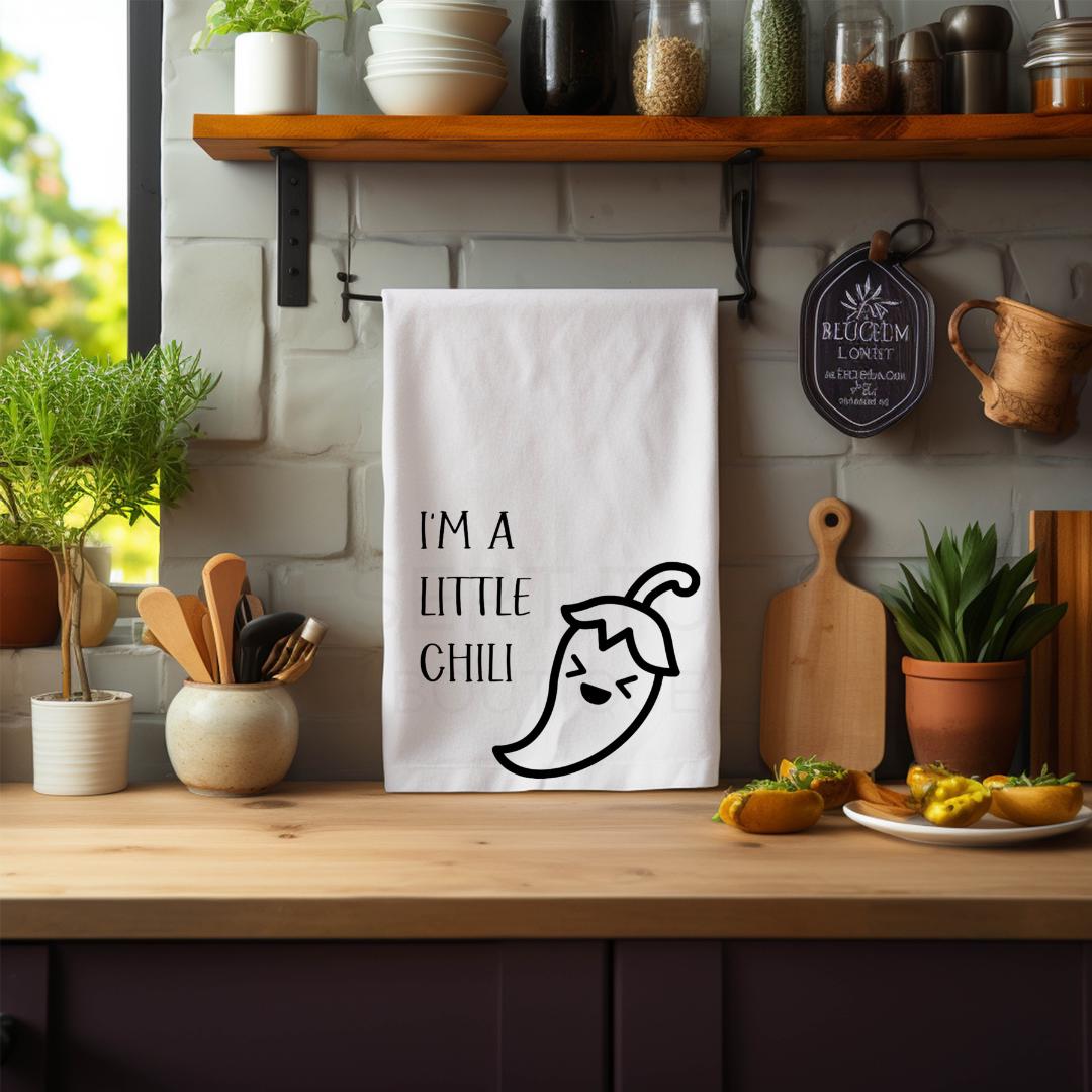 I'm A Little Chili Flour Sack Tea Towel- Spicy, Cute, Fun, Funny, Gift, Housewarming, Kitchen Towel, Kitchen Decor