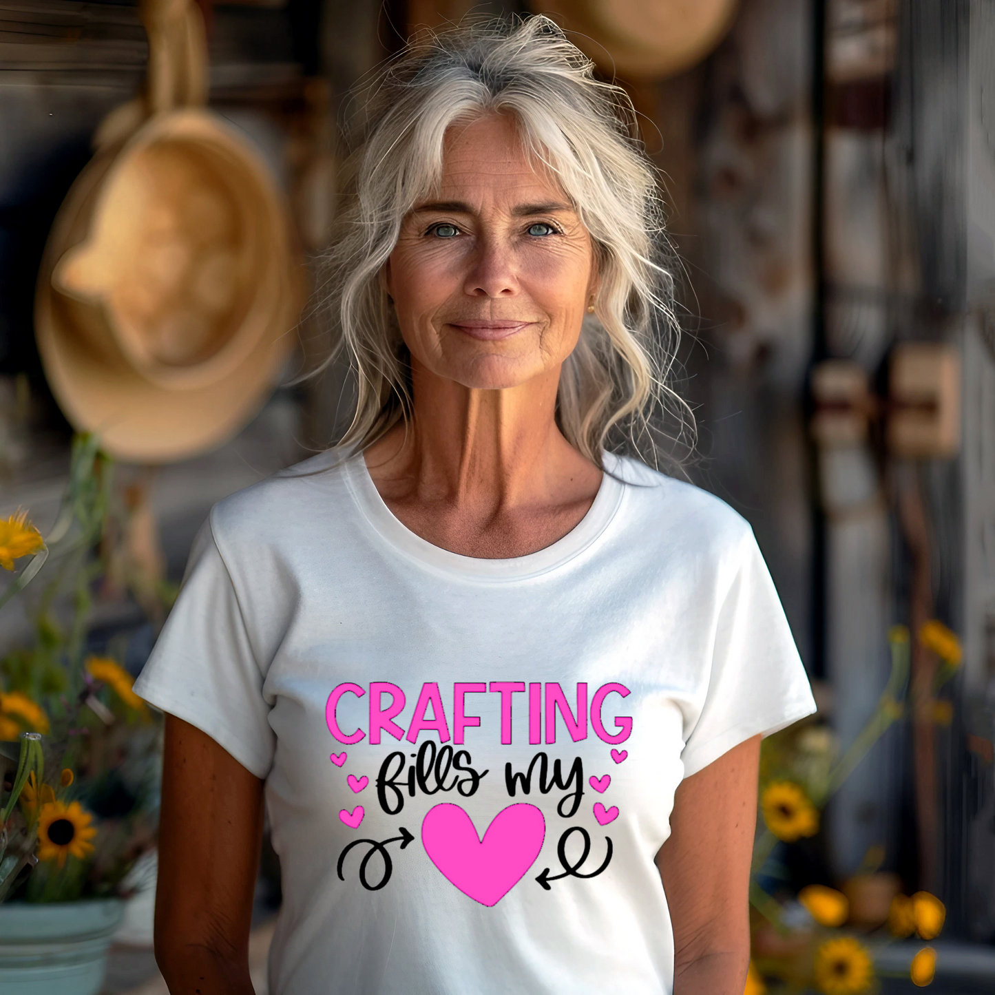 Crafting Fills My Heart T-Shirt - Pink Hearts DIY Crafter Shirt