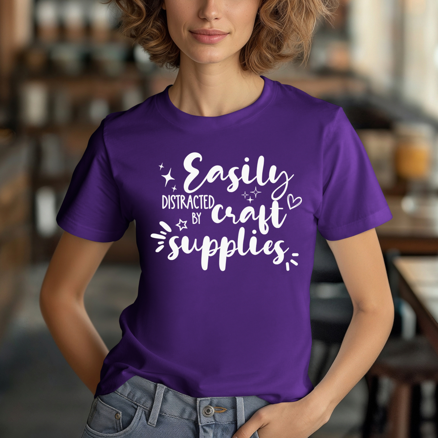 Easily Distracted by Craft Supplies T-Shirt: Fun & Cute Crafter Tee for Women, Men, and Craft Enthusiasts