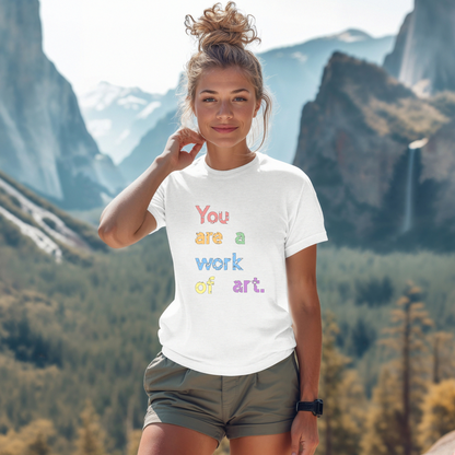 You Are A Work Of Art T-Shirt: Motivational and Inspirational Tee with Distressed Grunge Look – Gender-Neutral