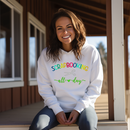 Scrapbooking All Day Hoodie - Rainbow Text For Crafters