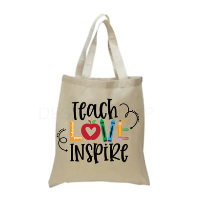 Teach, Love, Inspire Tote Bag- Ready To Ship, Cute Teacher Tote, Teacher Appreciation, Back to School, Teacher Gift,