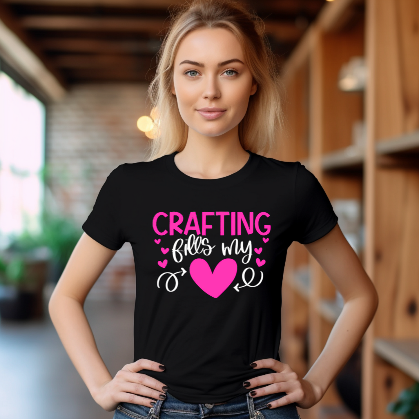 Crafting Fills My Heart T-Shirt - Pink Hearts DIY Crafter Shirt