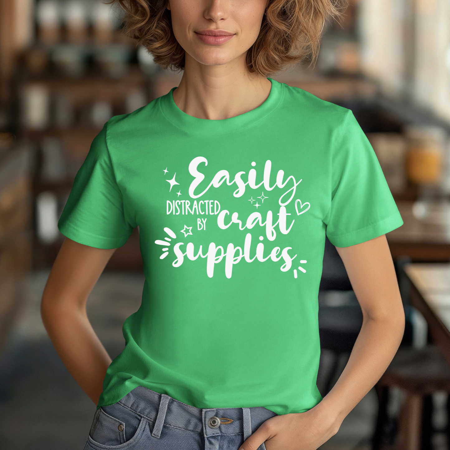 Easily Distracted by Craft Supplies T-Shirt: Fun & Cute Crafter Tee for Women, Men, and Craft Enthusiasts