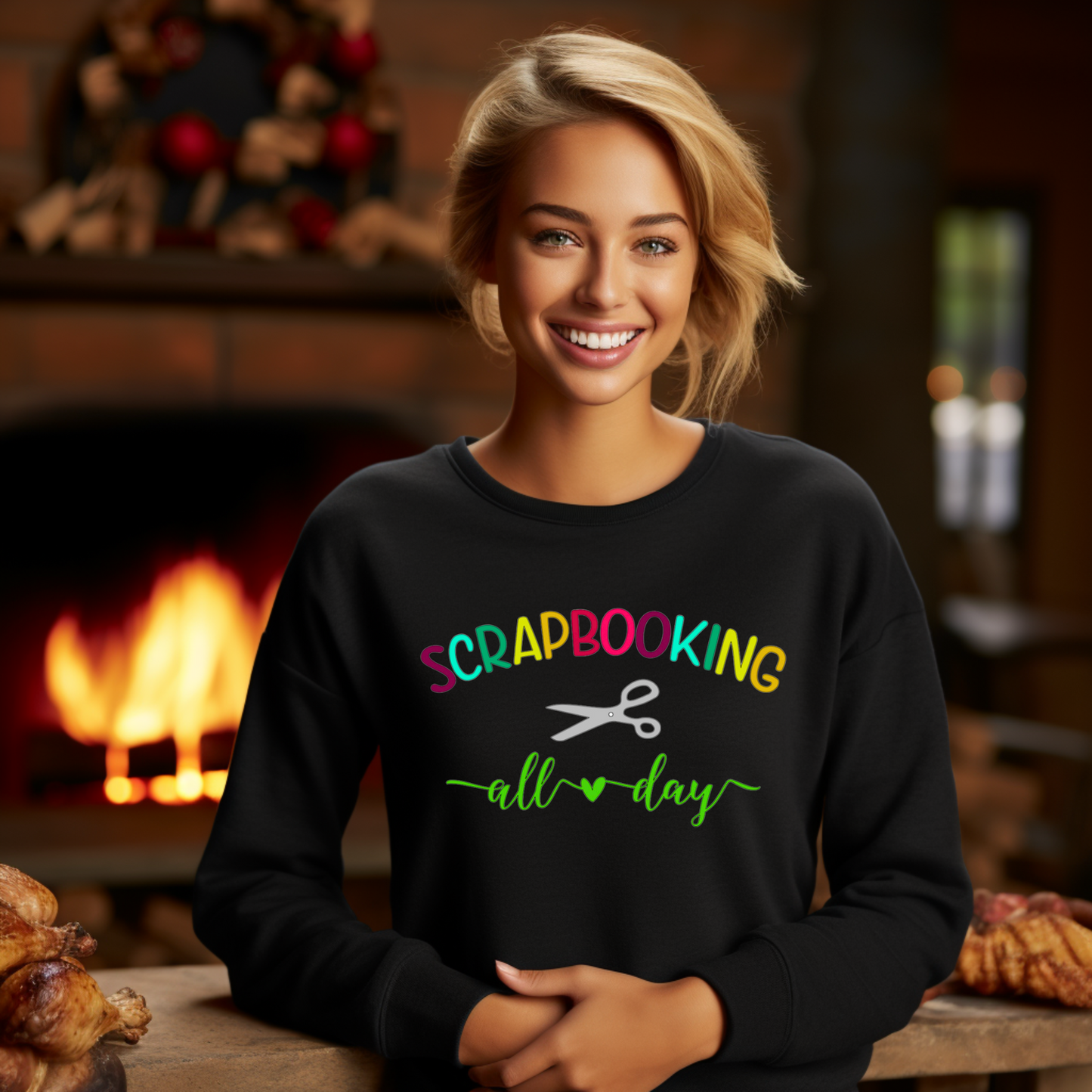 Scrapbooking All Day Sweatshirt - Rainbow Text For Crafters