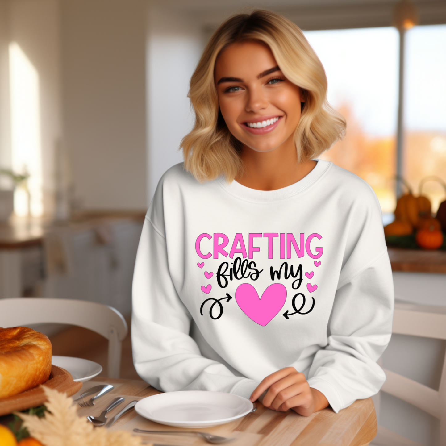 Crafting Fills My Heart Sweatshirt - Pink Hearts DIY Crafter Sweatshirt