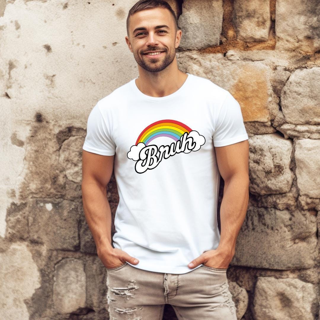 Retro Rainbow Bruh Meme Shirt: 70s-Inspired Vintage Slang Tee – Unisex Gift