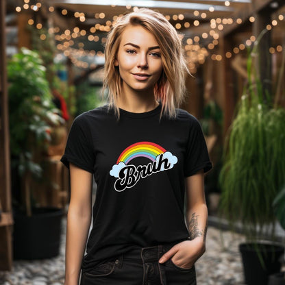 Retro Rainbow Bruh Meme Shirt: 70s-Inspired Vintage Slang Tee – Unisex Gift