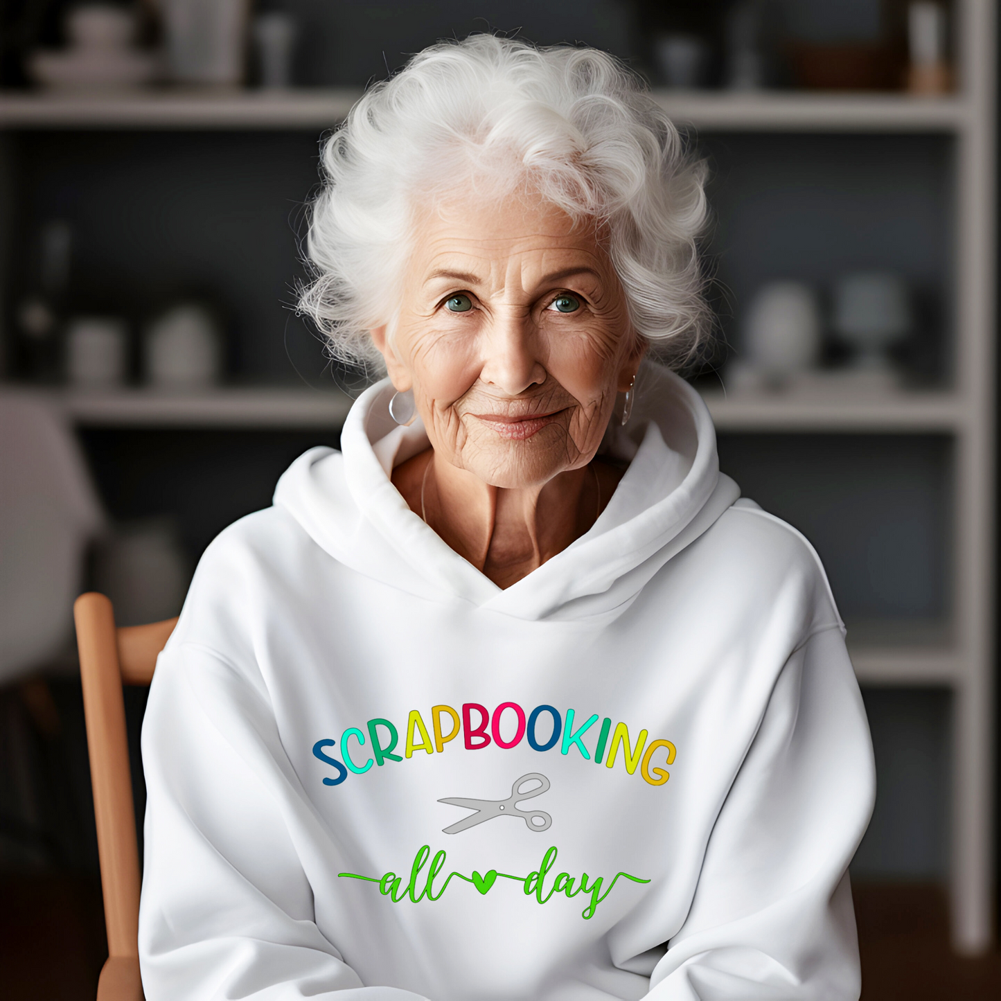 Scrapbooking All Day Hoodie - Rainbow Text For Crafters