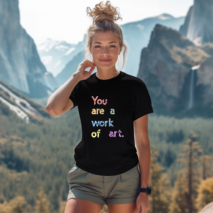 You Are A Work Of Art T-Shirt: Motivational and Inspirational Tee with Distressed Grunge Look – Gender-Neutral