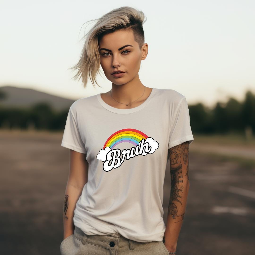 Retro Rainbow Bruh Meme Shirt: 70s-Inspired Vintage Slang Tee – Unisex Gift