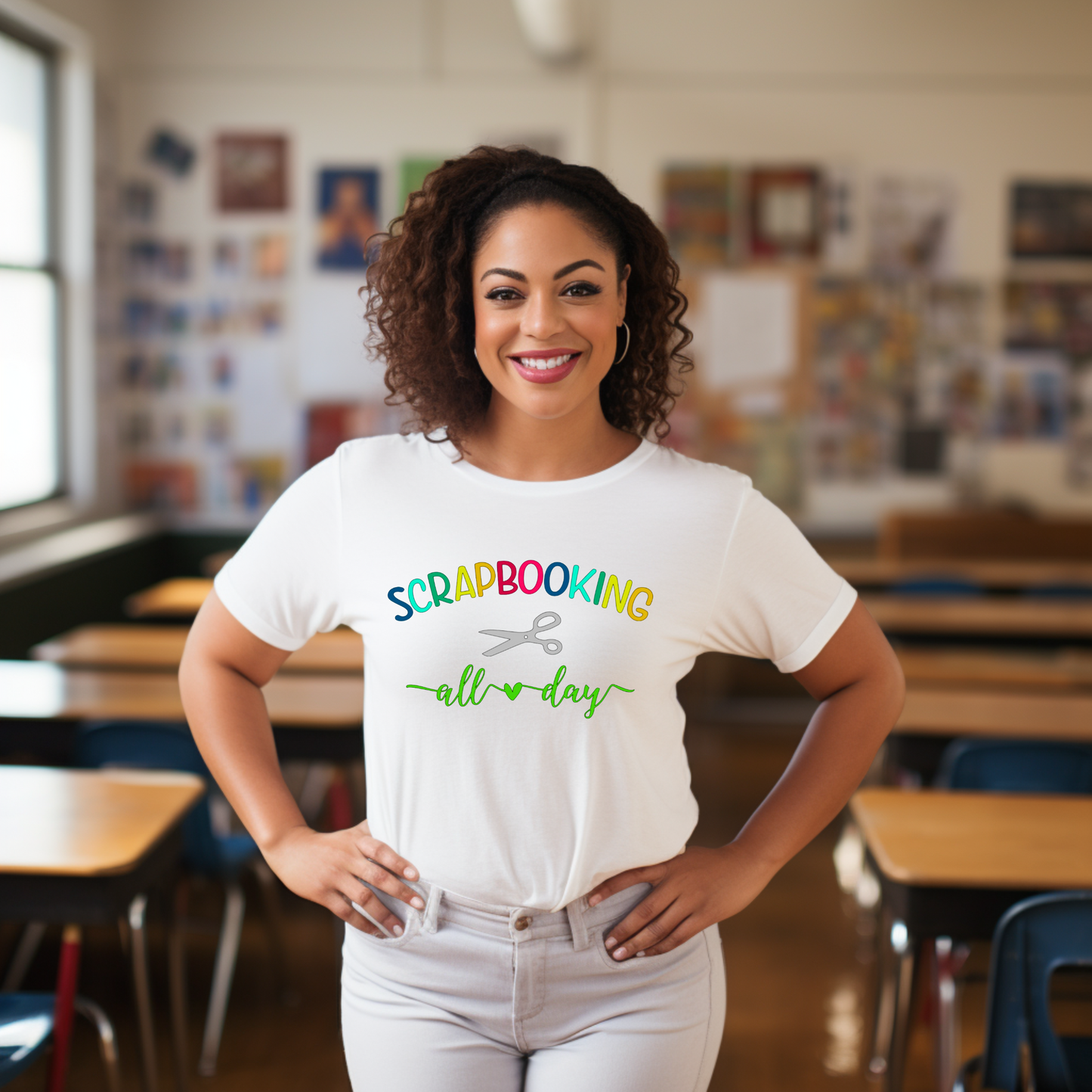 Scrapbooking All Day T-Shirt with Rainbow Text for Crafters