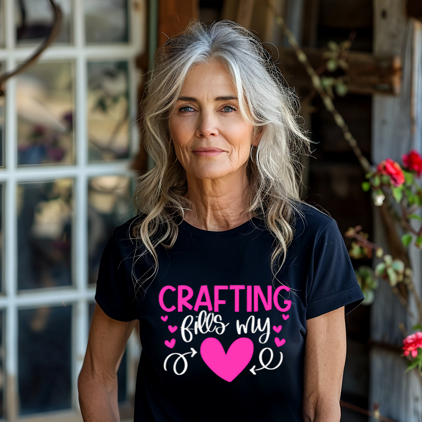 Crafting Fills My Heart T-Shirt - Pink Hearts DIY Crafter Shirt