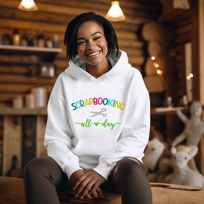 Scrapbooking All Day Hoodie - Rainbow Text For Crafters