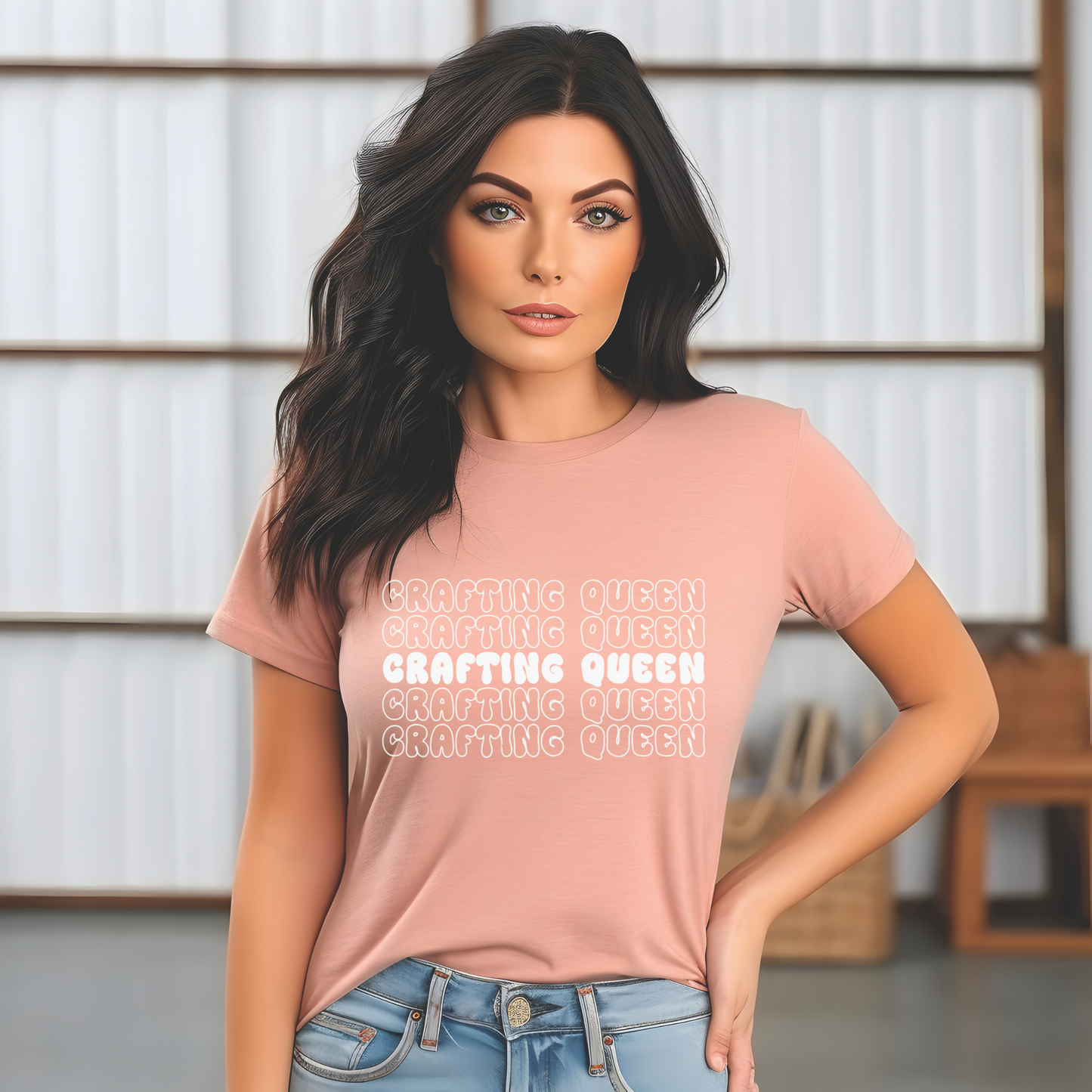 Crafting Queen Retro Shadow Text T-Shirt