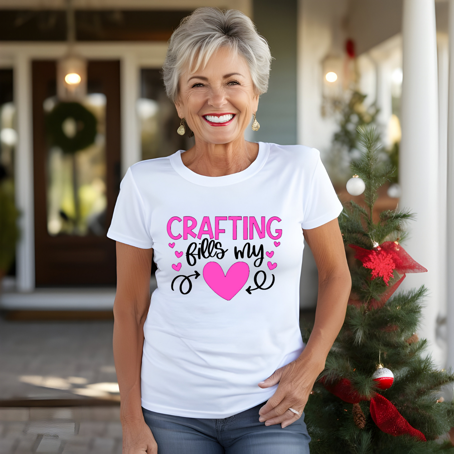 Crafting Fills My Heart T-Shirt - Pink Hearts DIY Crafter Shirt