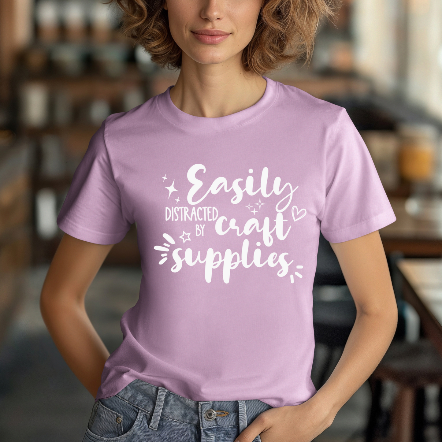 Easily Distracted by Craft Supplies T-Shirt: Fun & Cute Crafter Tee for Women, Men, and Craft Enthusiasts