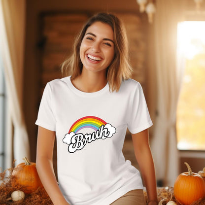 Retro Rainbow Bruh Meme Shirt: 70s-Inspired Vintage Slang Tee – Unisex Gift