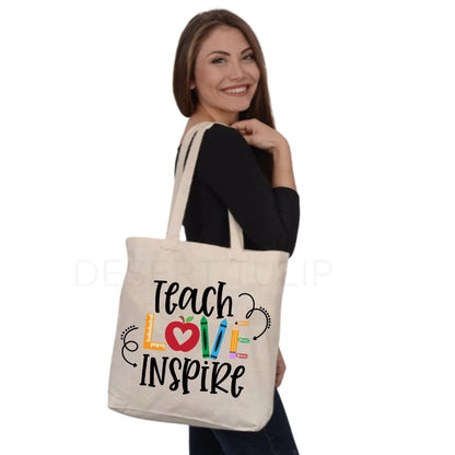 Teach, Love, Inspire Tote Bag- Ready To Ship, Cute Teacher Tote, Teacher Appreciation, Back to School, Teacher Gift,