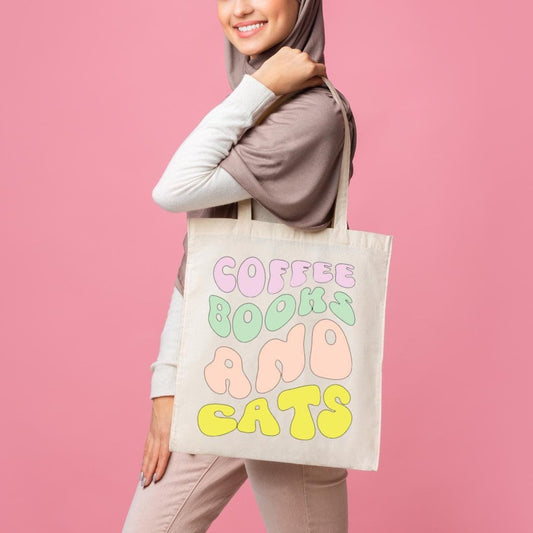 Coffee, Books & Dogs/Cats Tote Bag: Cute Canvas Tote for Book Lovers & Pet Parents – Perfect Gift