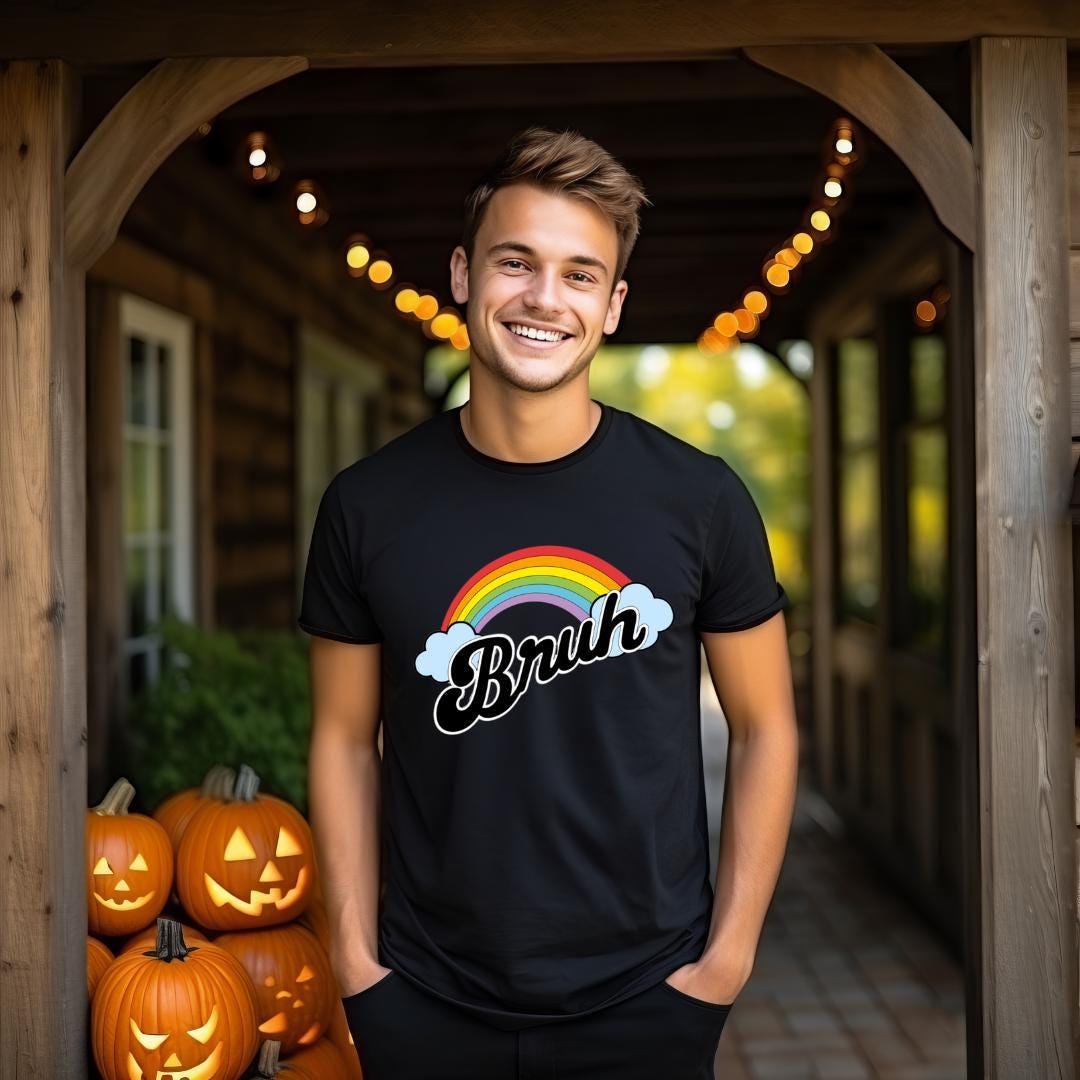 Retro Rainbow Bruh Meme Shirt: 70s-Inspired Vintage Slang Tee – Unisex Gift