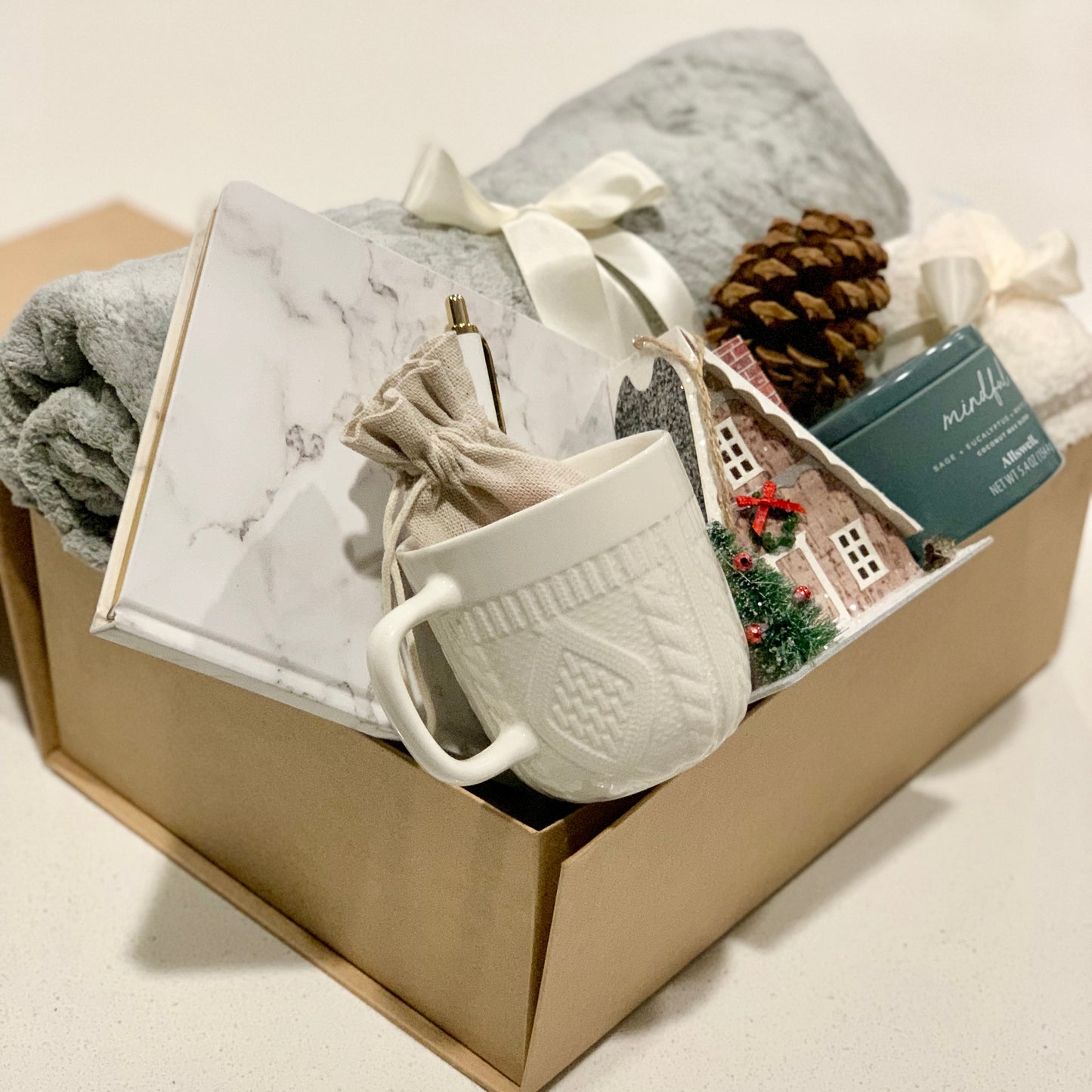 Cozy Comfort Deluxe Gift Box | Personalized Self-Care Package for Her with Blanket, Mug & More | Hygge Christmas & Care Package Gift Idea