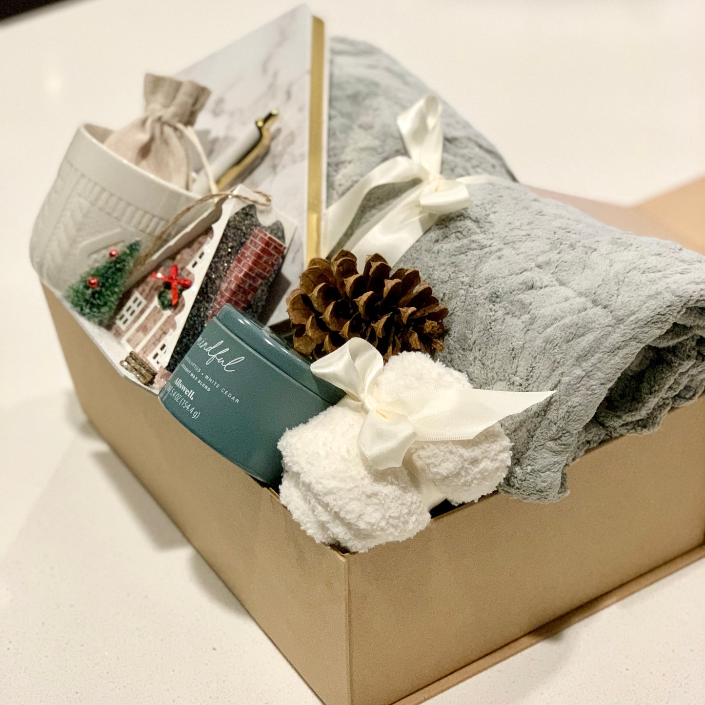 Cozy Comfort Deluxe Gift Box | Personalized Self-Care Package for Her with Blanket, Mug & More | Hygge Christmas & Care Package Gift Idea