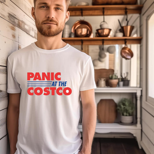 Panic At The Costco T-Shirt: Ironic and Funny Graphic Tee for Fans of Rock and Costco – Unisex